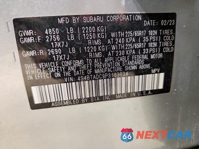 Zdjęcie 13 z 13 samochodu: 2023 SUBARU OUTBACK PREMIUM VIN:4S4BTADC9P3183834 - miniatura