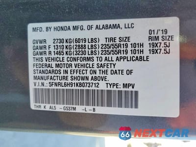 Zdjęcie 13 z 13 samochodu: 2019 HONDA ODYSSEY ELITE VIN:5FNRL6H91KB073712 - miniatura