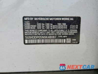 Zdjęcie 14 z 14 samochodu: 2022 BMW X3 VIN:5UX43DP05N9K48087 - miniatura