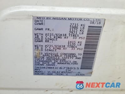 Zdjęcie 13 z 13 samochodu: 2018 NISSAN PATHFINDER S VIN:5N1DR2MM4JC679055 - miniatura