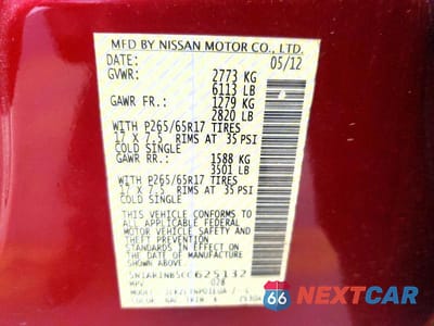 Zdjęcie 13 z 13 samochodu: 2012 NISSAN PATHFINDER S VIN:5N1AR1NB5CC625132 - miniatura