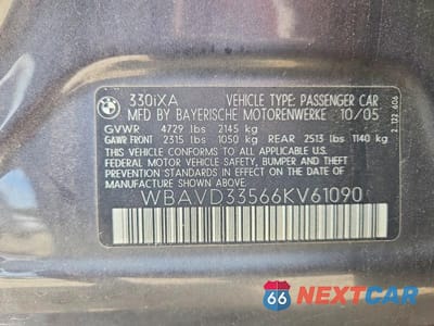 Zdjęcie 12 z 12 samochodu: 2006 BMW 330 XI VIN:WBAVD33566KV61090 - miniatura