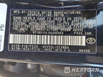 Zdjęcie 12 z 12 samochodu: 2017 TOYOTA CAMRY HYBRID LE VIN:4T1BD1FK1HU205869 - miniatura