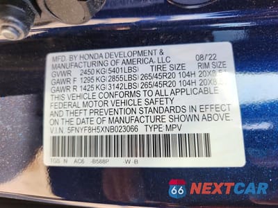 Zdjęcie 12 z 12 samochodu: 2022 HONDA PASSPORT EXL VIN:5FNYF8H5XNB023066 - miniatura