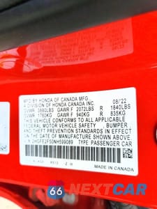 Zdjęcie 13 z 13 samochodu: 2022 HONDA CIVIC SPORT VIN:2HGFE2F50NH599089 - miniatura