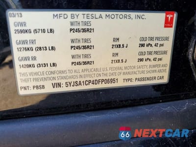 Zdjęcie 13 z 13 samochodu: 2013 TESLA MODEL S VIN:5YJSA1CP4DFP06951 - miniatura