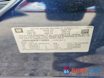 Zdjęcie 14 z 14 samochodu: 2015 CHEVROLET EQUINOX LS VIN:2GNALAEK3F1126563 - miniatura