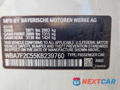 Zdjęcie 12 z 12 samochodu: 2019 BMW 750 XI VIN:WBA7F2C55KB239760 - miniatura