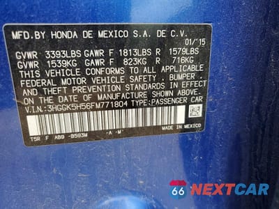 Zdjęcie 12 z 12 samochodu: 2015 HONDA FIT LX VIN:3HGGK5H56FM771804 - miniatura
