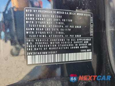 Zdjęcie 12 z 12 samochodu: 2021 VOLKSWAGEN TIGUAN SE VIN:3VV2B7AX3MM145867 - miniatura