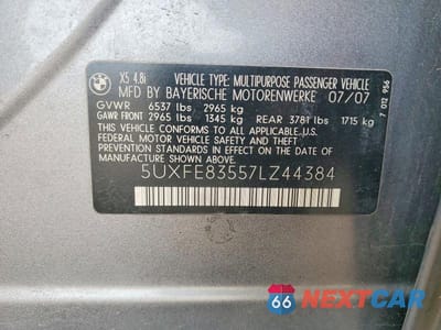 Zdjęcie 12 z 12 samochodu: 2007 BMW X5 4.8I VIN:5UXFE83557LZ44384 - miniatura