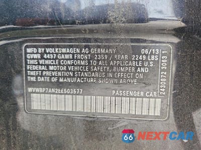 Zdjęcie 12 z 12 samochodu: 2014 VOLKSWAGEN CC SPORT VIN:WVWBP7AN2EE503577 - miniatura