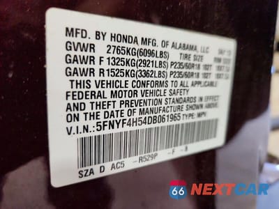 Zdjęcie 13 z 13 samochodu: 2013 HONDA PILOT EXL VIN:5FNYF4H54DB061965 - miniatura