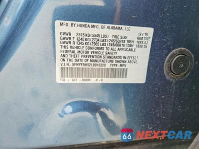 Zdjęcie 14 z 14 samochodu: 2020 HONDA PILOT EXL VIN:5FNYF5H52LB016320 - miniatura