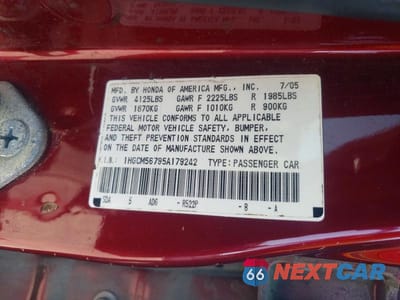 Zdjęcie 12 z 12 samochodu: 2005 HONDA ACCORD EX VIN:1HGCM56795A179242 - miniatura