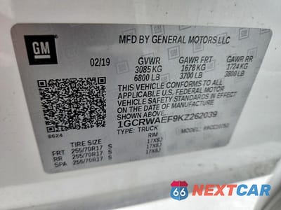 Zdjęcie 12 z 12 samochodu: 2019 CHEVROLET SILVERADO C1500 VIN:1GCRWAEF9KZ262039 - miniatura