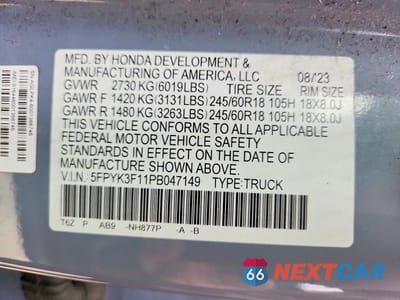 Zdjęcie 12 z 12 samochodu: 2023 HONDA RIDGELINE SPORT VIN:5FPYK3F11PB047149 - miniatura