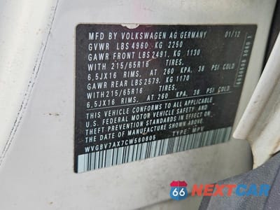 Zdjęcie 13 z 13 samochodu: 2012 VOLKSWAGEN TIGUAN S VIN:WVGBV7AX7CW560805 - miniatura