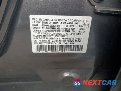 Zdjęcie 13 z 13 samochodu: 2012 ACURA MDX VIN:2HNYD2H25CH542178 - miniatura