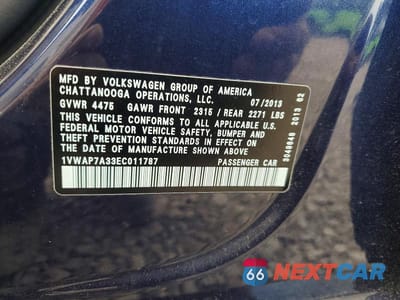 Zdjęcie 13 z 13 samochodu: 2014 VOLKSWAGEN PASSAT S VIN:1VWAP7A33EC011787 - miniatura