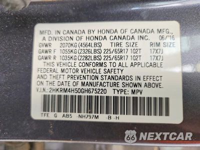 Zdjęcie 13 z 13 samochodu: 2016 HONDA CR-V EX VIN:2HKRM4H50GH675220 - miniatura