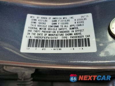 Zdjęcie 13 z 13 samochodu: 2015 HONDA ACCORD EXL VIN:1HGCR2F83FA154797 - miniatura