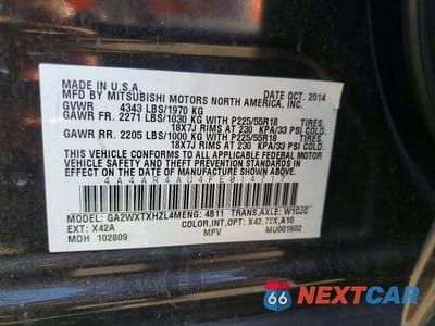 Zdjęcie 14 z 14 samochodu: 2015 MITSUBISHI OUTLANDER SPORT SE VIN:4A4AR4AU4FE014717 - miniatura