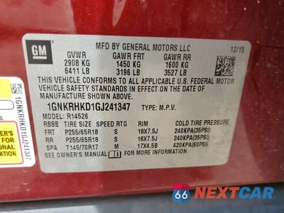 Zdjęcie 14 z 14 samochodu: 2016 CHEVROLET TRAVERSE LT VIN:1GNKRHKD1GJ241347 - miniatura
