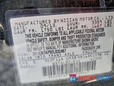 Zdjęcie 13 z 13 samochodu: 2014 NISSAN VERSA 1.6 S VIN:3N1CN7AP9EL832467 - miniatura