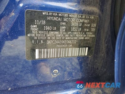 Zdjęcie 12 z 12 samochodu: 2019 HYUNDAI ACCENT SE VIN:3KPC24A39KE066712 - miniatura