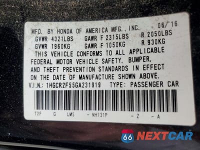 Zdjęcie 12 z 12 samochodu: 2016 HONDA ACCORD SPORT VIN:1HGCR2F55GA231919 - miniatura