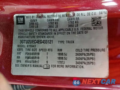 Zdjęcie 12 z 12 samochodu: 2014 GMC SIERRA K1500 SLE VIN:3GTU2UEC4EG433121 - miniatura
