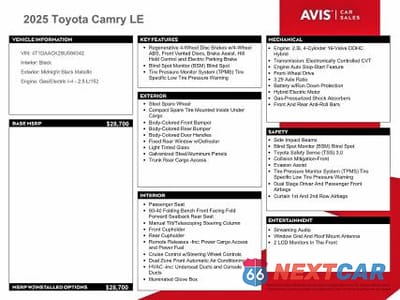 Zdjęcie 12 z 13 samochodu: 2025 TOYOTA CAMRY LE VIN:4T1DAACK2SU594342 - miniatura