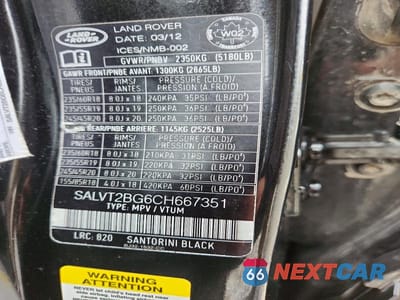 Zdjęcie 13 z 13 samochodu: 2012 LAND ROVER RANGE ROVER EVOQUE DYNAMIC PREMIUM VIN:SALVT2BG6CH667351 - miniatura