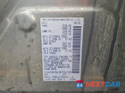 Zdjęcie 12 z 12 samochodu: 2016 NISSAN ROGUE SL VIN:5N1AT2MT9GC870250 - miniatura