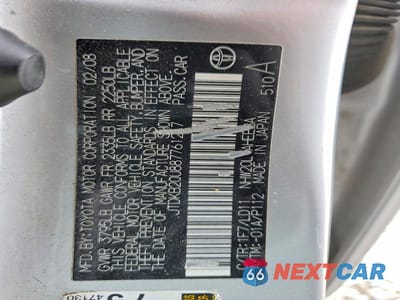 Zdjęcie 12 z 12 samochodu: 2008 TOYOTA PRIUS BASE VIN:JTDKB20U887761217 - miniatura