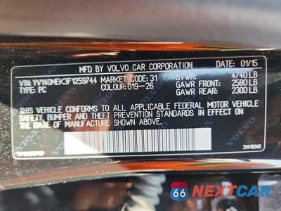 Zdjęcie 13 z 13 samochodu: 2015 VOLVO V60 PREMIER VIN:YV140MEK3F1259744 - miniatura