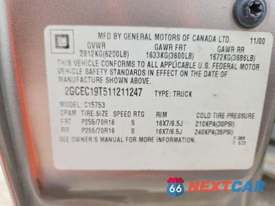 Zdjęcie 12 z 12 samochodu: 2001 CHEVROLET SILVERADO C1500 VIN:2GCEC19T511211247 - miniatura