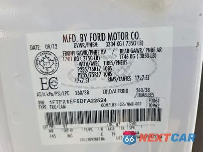 Zdjęcie 12 z 12 samochodu: 2013 FORD F150 SUPER CAB VIN:1FTFX1EF5DFA22524 - miniatura