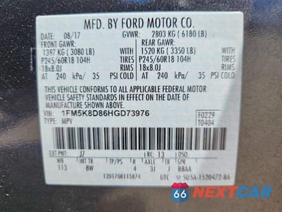 Zdjęcie 13 z 13 samochodu: 2017 FORD EXPLORER XLT VIN:1FM5K8D86HGD73976 - miniatura