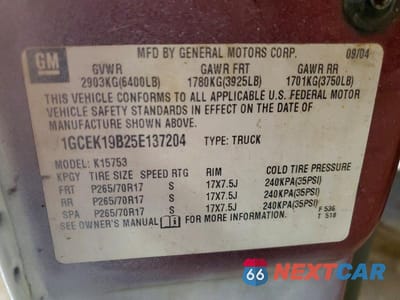 Zdjęcie 12 z 12 samochodu: 2005 CHEVROLET SILVERADO K1500 VIN:1GCEK19B25E137204 - miniatura