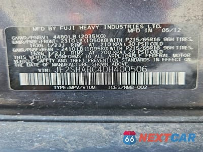 Zdjęcie 13 z 13 samochodu: 2013 SUBARU FORESTER 2.5X VIN:JF2SHABC4DH400506 - miniatura