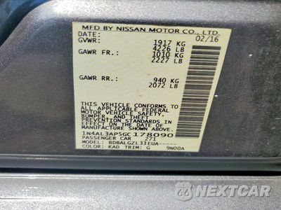 Zdjęcie 12 z 12 samochodu: 2016 NISSAN ALTIMA 2.5 S VIN:1N4AL3AP5GC178090 - miniatura