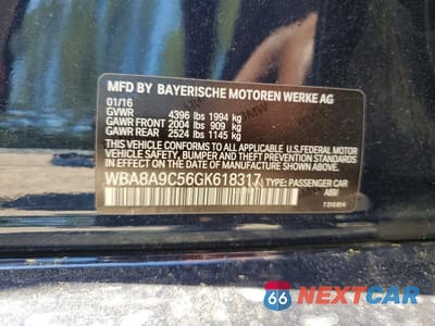 Zdjęcie 13 z 13 samochodu: 2016 BMW 320 I VIN:WBA8A9C56GK618317 - miniatura