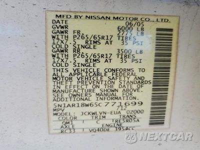 Zdjęcie 13 z 13 samochodu: 2005 NISSAN PATH FINDE VIN:5N1AR18W65C771699 - miniatura