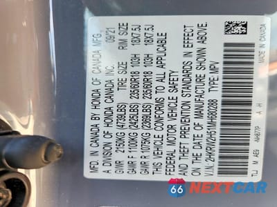 Zdjęcie 14 z 14 samochodu: 2021 HONDA CR-V EX VIN:2HKRW2H51MH680288 - miniatura