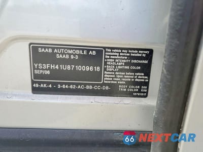Zdjęcie 12 z 12 samochodu: 2007 SAAB 9-3 AERO VIN:YS3FH41U871009618 - miniatura