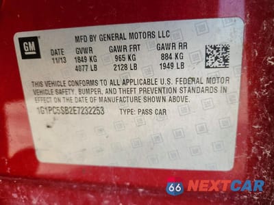 Zdjęcie 12 z 12 samochodu: 2014 CHEVROLET CRUZE LT VIN:1G1PC5SB2E7232253 - miniatura