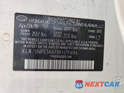Zdjęcie 12 z 12 samochodu: 2019 HYUNDAI SONATA SEL VIN:5NPE34AF8KH791696 - miniatura