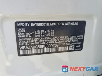 Zdjęcie 13 z 13 samochodu: 2019 BMW 530E VIN:WBAJA9C56KB399367 - miniatura
